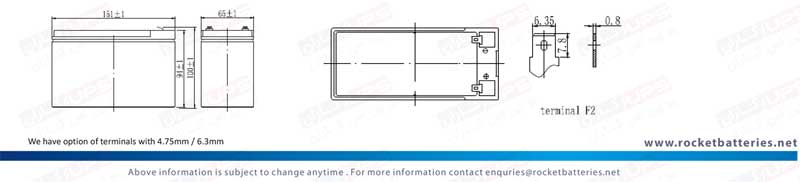 جدول اندازه باتری 12 ولت 9 آمپر راکت